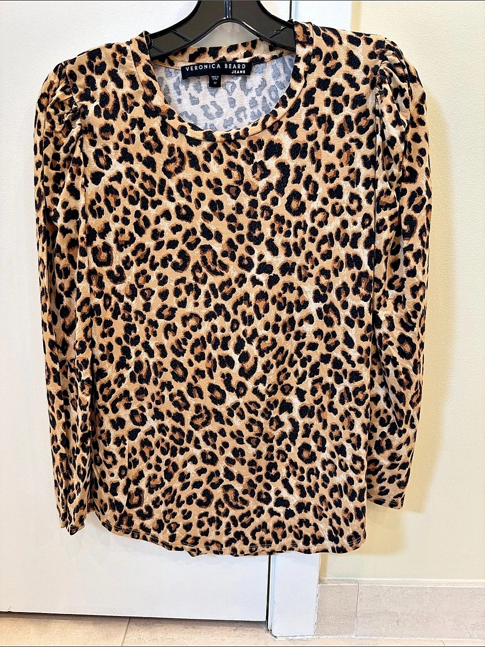 Veronica Beard Leopard Long Sleeve Top in Brown & Black Size Medium